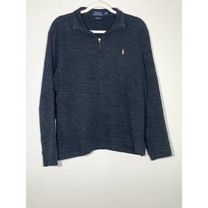 POLO RALPH LAUREN Estate Rib Sweater Mens Medium M Gray Quarter 1/4 Zip Cotton